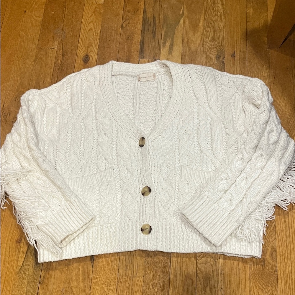 Altar'd State fringed arm ivory Cable Knit Cardigan